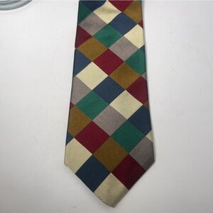 Lands’ End Men’s Silk Neck Tie Multicolor Checks Formal Business‎ Office Career